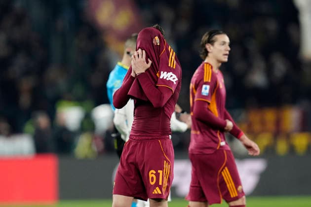 Niccolo Pisilli (AS Roma) looks dejected, Serie A, AS Roma v Juventus FC, Olimpico Stadium, March 1, 2026, Rome, Italy.