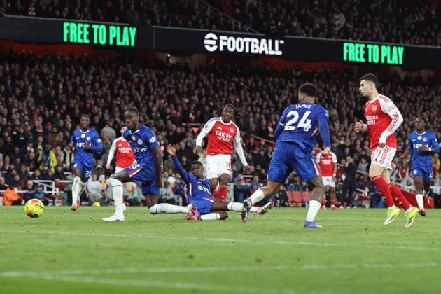 Arsenal v Chelsea 01 March 2026, London - Premier League Football - Arsenal v Chelsea - Eberechi Eze of Arsenal shoots - Photo: Charlotte Wilson Offside. London UK Copyright: xCharlottexWilsonx xOffsidexOffside