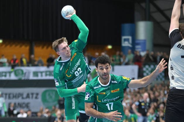 Handball DAIKIN HBL, SC DHfK Leipzig - Bergischer HC; 01.03.2026 Franz Semper (32, SC DHfK Leipzig) beim Wurf. Handball, DAIKIN HBL, 1. Bundesliga, Saison 2025 2026, 23. Spieltag: SC DHfK Leipzig vs. Bergischer HC am 01.03.2026 in der Quarterback Immobilien Arena Leipzig. Copyright: xBEAUTIFULxSPORTS JanxKaeferx