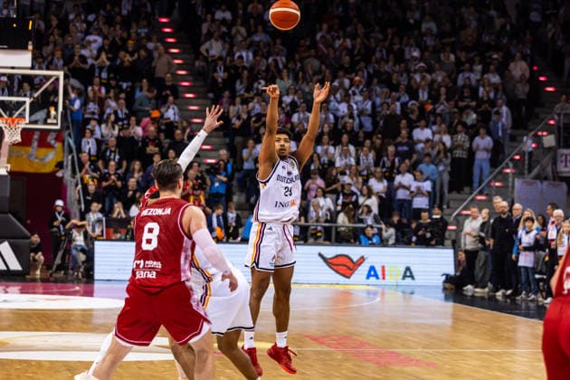 GER, FIBA Basketball World Cup 2027, European Qualifiers, Deutschland-Kroatien. 01.03.2026, Telekom Dome, Bonn, GER, FIBA Basketball World Cup 2027, European Qualifiers, Deutschland-Kroatien. Kostja Mushidi (Deutschland, No29) Â Foto: Alexander Trienitz Bonn Telekom Dome Nordrhein-Westfalen Deutschland