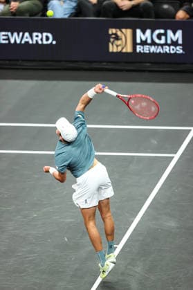 March 1, 2026: Joao Fonseca serves the ball during the MGM Slam Presented by Capital One on March 1, 2026 at T-Mobile Arena in Las Vegas, NV. Cal Media. Tennis 2026: MGM Slam Presented By Capital One MAR 01  - ZUMAc04_ 20260301_zma_c04_076 Copyright: xChristopherxTrimx