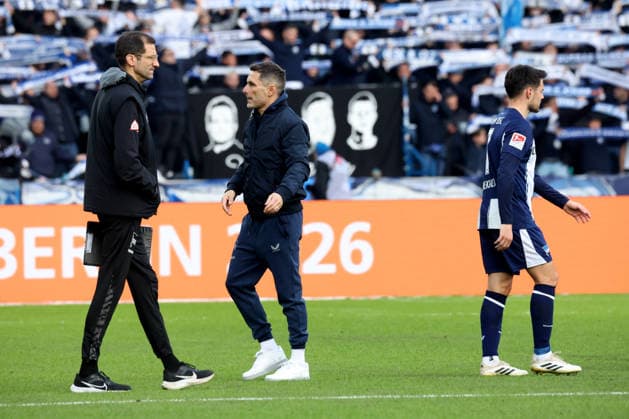 DEU, DFL, 2. FBL, Hertha BSC vs. 1.FC Nuernberg, 01.03.2026, Berliner Olympiastadion, Berlin, DEU, DFL, 2. FBL, Hertha BSC vs. 1.FC Nuernberg, im Bild Cheftrainer Stefan Leitl (Hertha BSC Berlin), Co-Trainer Andre Mijatovic (Hertha BSC Berlin) DFL - regulations prohibit any use of Photographs as image sequences and or quasi-video