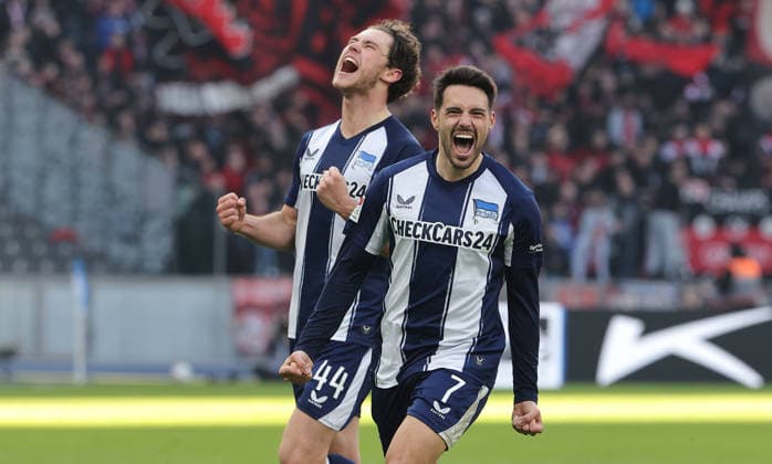 Josip Brekalo jubelt nach 2:1, Linus Gechter Freude Emotion Jubel Fußball Fussball DFL 2. Bundesliga Herren 24. Spieltag Saison 2025 2026 01.03.2026 Hertha BSC Berlin vs. 1.FC Nürnberg FCN DFL regulations prohibit any use of photographs as image sequences and or quasi-video