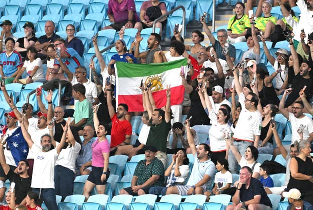 SOCCER ASIAN CUP SOUTH KOREA IRAN, An Iranian flag is displayed by fans during the AFC Women™s Asian Cup Group A match between South Korea and Iran at Robina Stadium on the Gold Coast, Monday, March 2, 2026. ( NO ARCHIVING, EDITORIAL USE ONLY GOLD COAST QUEENSLAND AUSTRALIA  Copyright: xDAVExHUNTx 20260302154613197414