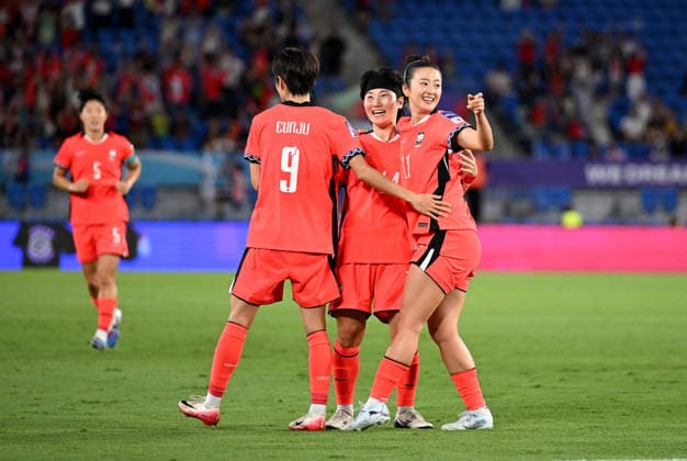 SOCCER ASIAN CUP SOUTH KOREA IRAN, Choe Yuri of Korea Republic (R) after scoring a first half goal during the AFC Women™s Asian Cup Group A match between South Korea and Iran at Robina Stadium on the Gold Coast, Monday, March 2, 2026. ( NO ARCHIVING, EDITORIAL USE ONLY GOLD COAST QUEENSLAND AUSTRALIA  Copyright: xDAVExHUNTx 20260302194912015227