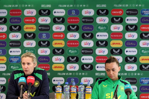 Republic of Ireland WNT press conference, PK, Pressekonferenz Tallaght Stadium, Dublin 2 3 2026 Head Coach Carla Ward and Katie McCabe Carla Ward and Katie McCabe 2 3 2026  Copyright: x INPHO JamesxCrombiex 032A0275