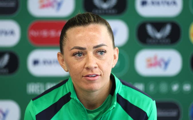 Republic of Ireland WNT press conference, PK, Pressekonferenz Tallaght Stadium, Dublin 2 3 2026 Katie McCabe Katie McCabe 2 3 2026  Copyright: x INPHO JamesxCrombiex PPI26610