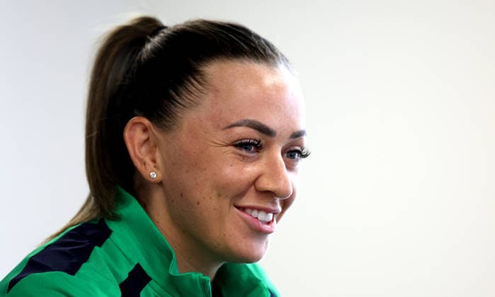 Republic of Ireland WNT press conference, PK, Pressekonferenz Tallaght Stadium, Dublin 2 3 2026 Katie McCabe Katie McCabe 2 3 2026  Copyright: x INPHO JamesxCrombiex PPI26773