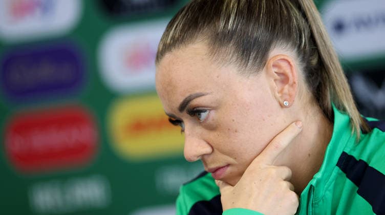 Republic of Ireland WNT press conference, PK, Pressekonferenz Tallaght Stadium, Dublin 2 3 2026 Katie McCabe Katie McCabe 2 3 2026  Copyright: x INPHO JamesxCrombiex PPI27047