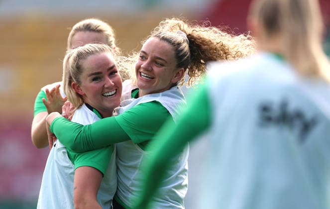 Republic of Ireland WNT Squad Training, Tallaght Stadium, Dublin 2 3 2026 Jessie Stepleton and Leanne Kiernan Jessie Stepleton and Leanne Kiernan 2 3 2026  Copyright: x INPHO JamesxCrombiex PPI29214
