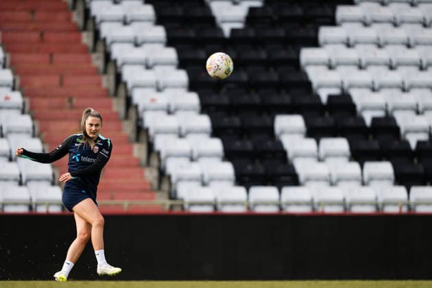 260302 Vilde Boe Risa of the Norwegian women™s national football team during a training session on March 2, 2026 in Vienna. Photo: Marius Simensen BILDBYRAN Cop 238 bbeng dam fifa women s world cup qualifier football fotball fotboll norge norway practice soccer training trening träning Copyright: MARIUSxSIMENSEN BB260302BB332