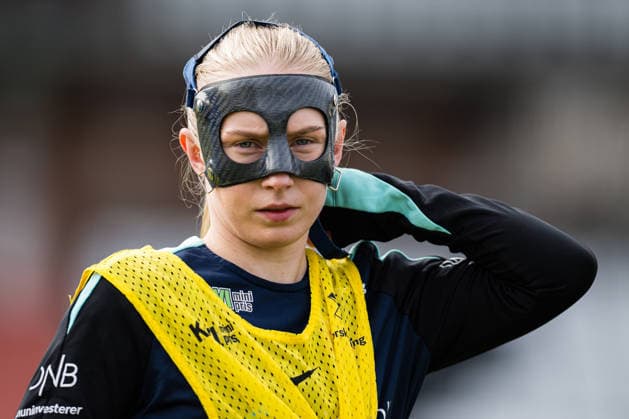 260302 Thea Bjelde of the Norwegian women™s national football team during a training session on March 2, 2026 in Vienna. Photo: Marius Simensen BILDBYRAN Cop 238 bbeng dam fifa women s world cup qualifier football fotball fotboll norge norway practice soccer training trening träning Copyright: MARIUSxSIMENSEN BB260302BB335