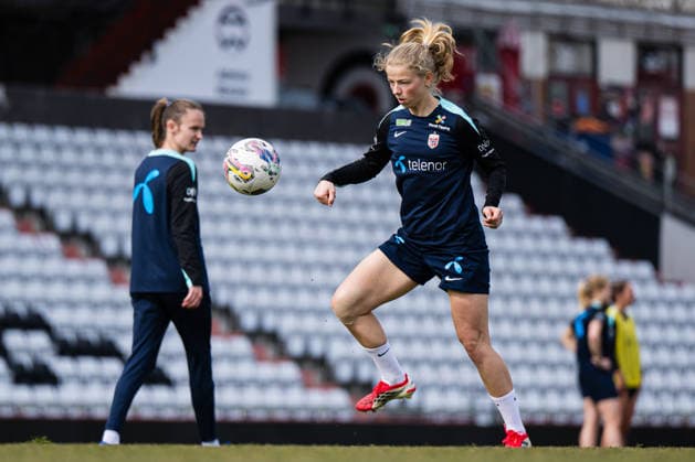 260302 Justine Kielland of the Norwegian women™s national football team during a training session on March 2, 2026 in Vienna. Photo: Marius Simensen BILDBYRAN Cop 238 bbeng dam fifa women s world cup qualifier football fotball fotboll norge norway practice soccer training trening träning Copyright: MARIUSxSIMENSEN BB260302BB341