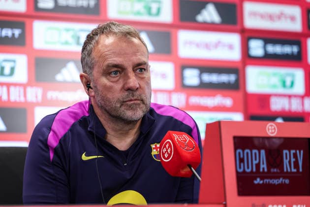 March 2, 2026, Sant Joan Despi, Barcelona, SPAIN: Hansi Flick, head coach of FC Barcelona, Barca attends his press conference, PK, Pressekonferenz during the training day of FC Barcelona ahead the Spanish Cup, Copa del Rey football match against Atletico de Madrid at Ciudad Esportiva Joan Gamper on March 02, 2026 in Sant Joan Despi, Barcelona, Spain. Sant Joan Despi SPAIN - ZUMAa181 20260302_zaa_a181_001 Copyright: xJavierxBorregox