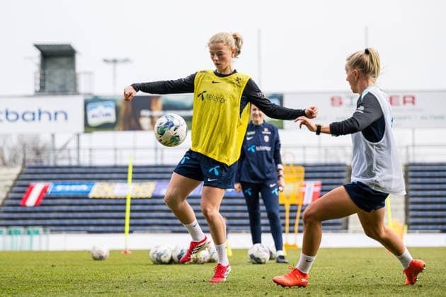 260302 Justine Kielland of the Norwegian women™s national football team during a training session on March 2, 2026 in Vienna. Photo: Marius Simensen BILDBYRAN Cop 238 bbeng dam fifa women s world cup qualifier football fotball fotboll norge norway practice soccer training trening träning Copyright: MARIUSxSIMENSEN BB260302BB392