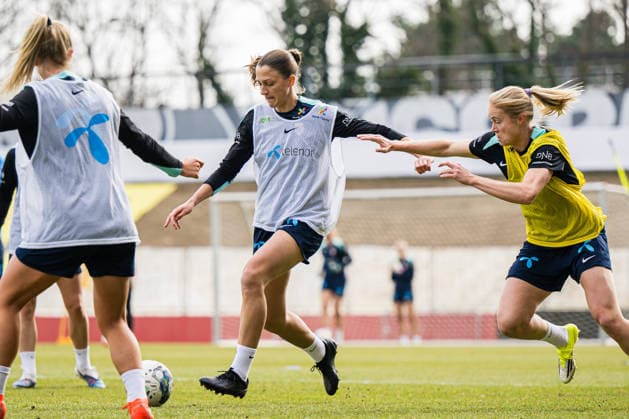 260302 Emma Stolen Godo of the Norwegian women™s national football team during a training session on March 2, 2026 in Vienna. Photo: Marius Simensen BILDBYRAN Cop 238 bbeng dam fifa women s world cup qualifier football fotball fotboll norge norway practice soccer training trening träning Copyright: MARIUSxSIMENSEN BB260302BB395