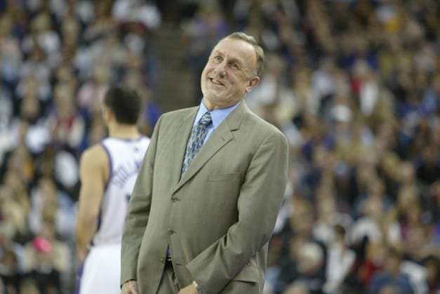 Kings coach Rick Adelman laughs during the second quarter of play between the Sacramento Kings and the Los Angeles Lakers, Friday, January 16, 2004 at Arco Arena in Sacramento. photograph by Copyright: xSacramentoxBeex
