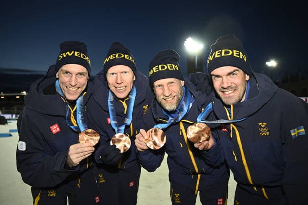 STOCKHOLM, SWEDEN 20260302 Olympic medal ceremony in connection with the opening ceremony of the Biathlon Games at Stockholm Stadium. The Swedish men s biathlon relay team from the 2010 Vancouver Olympics, Fredrik Lindström, Carl Johan Bergman, Mattias Nilsson and Björn Ferry, receive the bronze medal after defeating Russia. STOCKHOLM SWEDEN x10060x *** STOCKHOLM, SWEDEN 20260302 Olympic medal ceremony in connection with the opening ceremony of the Biathlon Games at Stockholm Stadium The Swedish men s biathlon relay team from the 2010 Vancouver Olympics, Fredrik Lindström, Carl Johan Bergman, Mattias Nilsson and Björn Ferry, receive the bronze medal after defeating Russia STOCKHOLM SWEDEN x10060x  Copyright: xHenrikxMontgomery TTx BIKE SHOOTING COMPETITION 2026