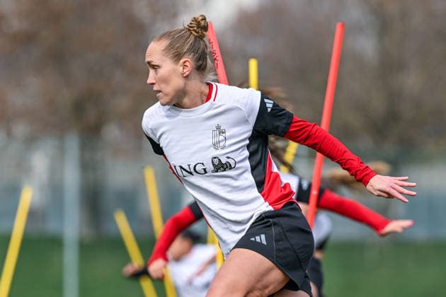 SOCCER WOMEN UEFA QUALIFIERS B4 MD-1 ISRAEL VS BELGIUM Janice Cayman (11) of Belgium pictured during a women football training session MD-1 before the game between the national teams of Israel and Belgium, called the Red Flames, on the first match day in League B Group B4 in the league stage of the 2026-27 UEFA Women s European Qualifiers competition , on Monday 2 March 2026 in Budapest , Hungary . PHOTO SPORTPIX Stijn Audooren Budapest BSC Stadium - Budaors Hungary  Copyright: xSportpix.bex xStijnxAudoorenxStijnxAudoorenx