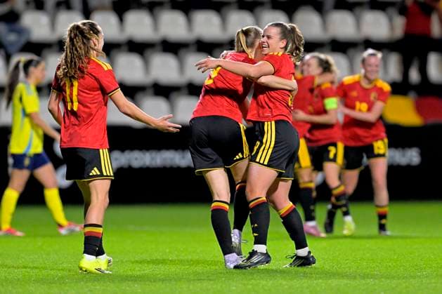 Red Flames v Sweden - Women U23 International Friendly, Länderspiel, Nationalmannschaft TUBEKE, BELGIUM - MARCH 02 : Petry Lisa of Belgium celebrates scoring a goal during the Friendly game between Belgian Flames and the Sweden national team, Nationalteam on March 2, 2026 in Tubeke, Belgium, 02 03 2026 Tubeke Belgium  Copyright: xSesx