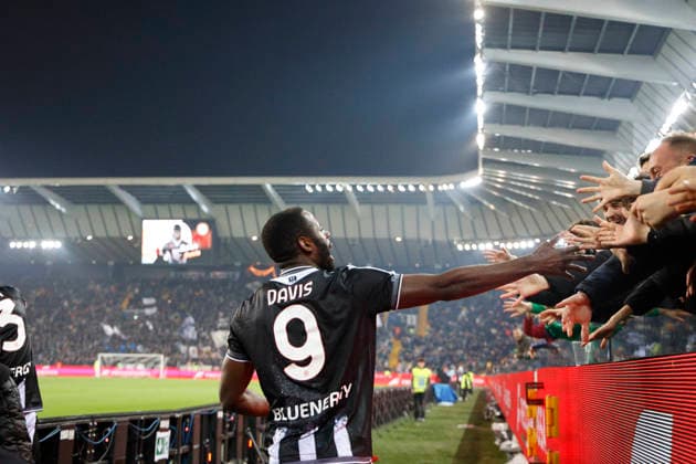 March 2, 2026, Udine, Italy, Italy: UdineseÃ¢â‚¬â ¢s Keinan Davis celebrates after scoring a goal during the Italian Serie A Enilive match between Udinese Calcio vs ACF Fiorentina at the Bluenergy Stadium in Udinese, Italy, 02 March 2026. Udine Italy - ZUMAr199 20260302_zsp_r199_028 Copyright: xMattiaxRadonix