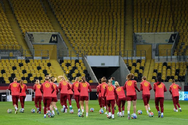Dresden, Deutschland 02. März 2026: Vorbereitung auf das Frauen WM-Qualifikationsspiel Deutschland vs. Slowenien - Abschlusstraining in Dresden Im Bild: Die Spielerinnen der deutschen Fußballnationalmannschaft der Frauen beim Abschlusstraining in Dresden Copyright: HMBxMedia MadeleinexFantini