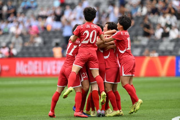 SOCCER ASIAN CUP NORTH KOREA UZBEKISTAN, North Korea celebrates the goal by Myong Yu Jong during the AFC Women™s Asian Cup Group B match between North Korea and Uzbekistan at CommBank Stadium in Sydney, Tuesday, March 3, 2026. ( NO ARCHIVING, EDITORIAL USE ONLY SYDNEY NEW SOUTH WALES AUSTRALIA  Copyright: xDEANxLEWINSx 20260303117280833364