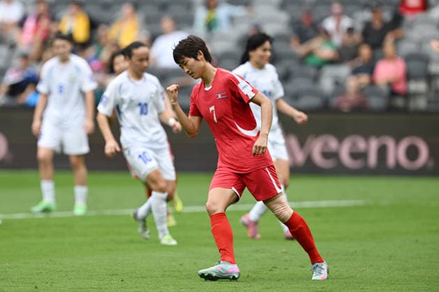 SOCCER ASIAN CUP NORTH KOREA UZBEKISTAN, Myong Yu Jong of North Korea celebrates her penalty goal during the AFC Women™s Asian Cup Group B match between North Korea and Uzbekistan at CommBank Stadium in Sydney, Tuesday, March 3, 2026. ( NO ARCHIVING, EDITORIAL USE ONLY SYDNEY NEW SOUTH WALES AUSTRALIA  Copyright: xDEANxLEWINSx 20260303122910455389
