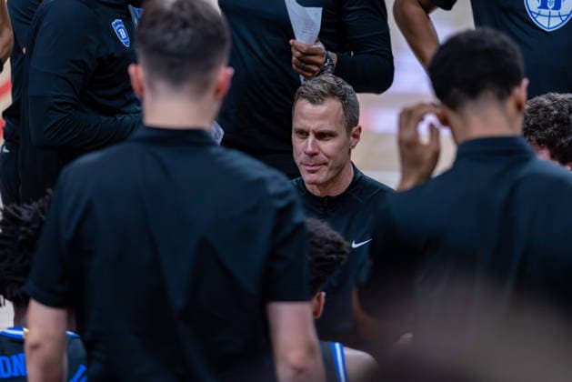 March 2, 2026, Raleigh, North Carolina, USA: Duke Blue Devils head coach JON SCHEYER talks with the team during a time out during the first half of the NCAA, College League, USA ACC menÃ¢â‚¬â ¢s basketball game between the Duke Blue Devils and the NC State Wolfpack at the Lenovo Center in Raleigh, North Carolina. Raleigh USA - ZUMAa220 20260302_znp_a220_039 Copyright: xIsraelxAntax