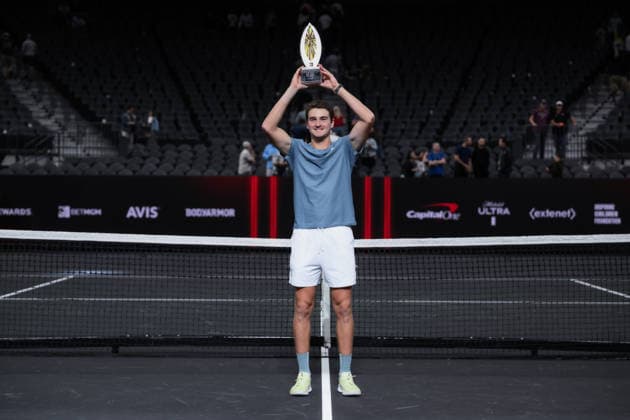 March 2, 2026, Las Vegas, Nevada, USA: JOAO FONSECA (C) has been crowned as the MGM Slam champion after taking down REILLY OPELKA (not in picture) 10-6, 7-10, 10-5 in a hotly contested final during MGM Slam event at the T-Mobile Arena in Las Vegas. Las Vegas USA - ZUMAo117 20260302_zsp_o117_004 Copyright: xMikaelxOnax