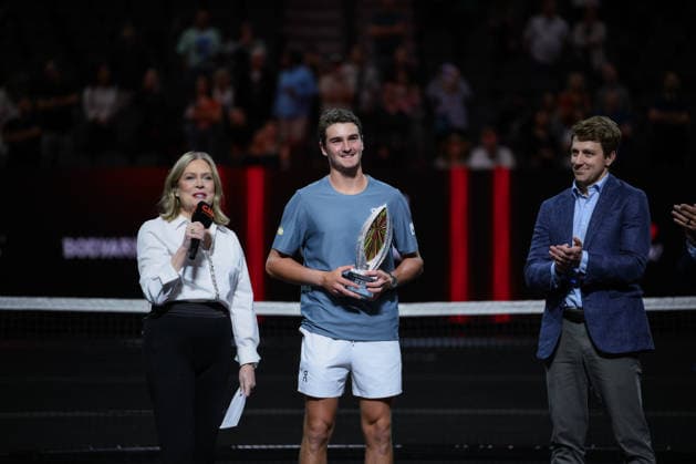 March 2, 2026, Las Vegas, Nevada, USA: JOAO FONSECA (C) has been crowned as the MGM Slam champion after taking down REILLY OPELKA (not in picture) 10-6, 7-10, 10-5 in a hotly contested final during MGM Slam event at the T-Mobile Arena in Las Vegas. Las Vegas USA - ZUMAo117 20260302_zsp_o117_020 Copyright: xMikaelxOnax