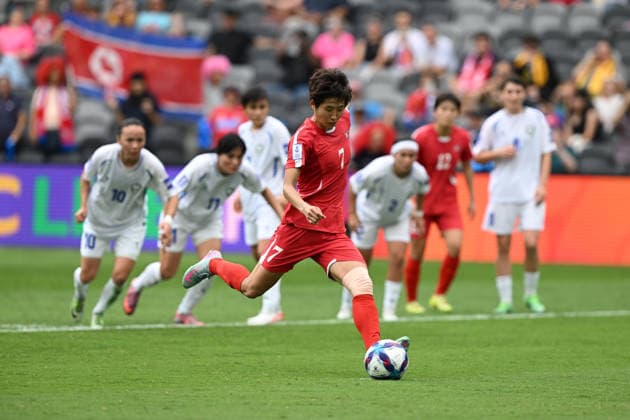 SOCCER ASIAN CUP NORTH KOREA UZBEKISTAN, Myong Yu Jong of North Korea scores a goal during the AFC Women™s Asian Cup Group B match between North Korea and Uzbekistan at CommBank Stadium in Sydney, Tuesday, March 3, 2026. ( NO ARCHIVING, EDITORIAL USE ONLY SYDNEY NEW SOUTH WALES AUSTRALIA  Copyright: xDEANxLEWINSx 20260303141436362770