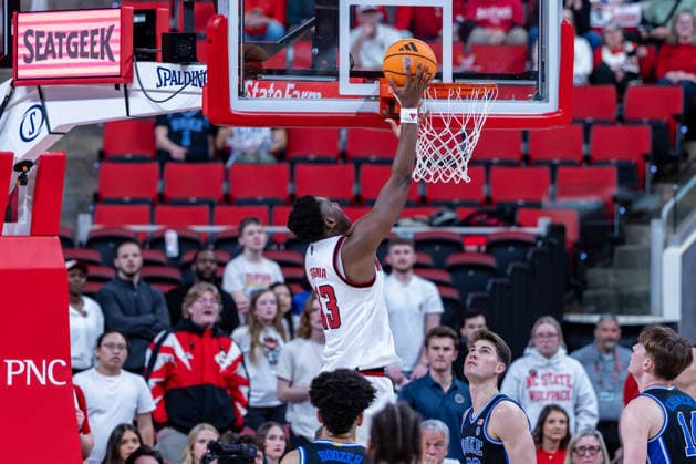 March 2, 2026, Raleigh, North Carolina, USA: NC State Wolfpack forward MUSA SAGNIA (13) dunks the ball during the second half of the NCAA, College League, USA ACC menÃ¢â‚¬â ¢s basketball game between the Duke Blue Devils and the NC State Wolfpack at the Lenovo Center in Raleigh, North Carolina. Raleigh USA - ZUMAa220 20260302_znp_a220_053 Copyright: xIsraelxAntax