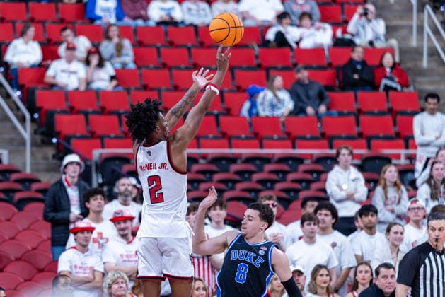 March 2, 2026, Raleigh, North Carolina, USA: NC State Wolfpack guard JR. PAUL MCNEIL (2) shoots a three pointer during the second half of the NCAA, College League, USA ACC menÃ¢â‚¬â ¢s basketball game between the Duke Blue Devils and the NC State Wolfpack at the Lenovo Center in Raleigh, North Carolina. Raleigh USA - ZUMAa220 20260302_znp_a220_077 Copyright: xIsraelxAntax