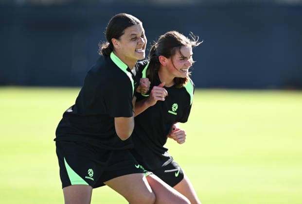 SOCCER MATILDAS TRAINING, Sam Kerr and Charlize Rule during a Matildas training session at Pizzey Park in the Gold Coast, Tuesday, March 3, 2026. ( NO ARCHIVING GOLD COAST QUEENSLAND AUSTRALIA  Copyright: xDAVExHUNTx 20260303158993398576