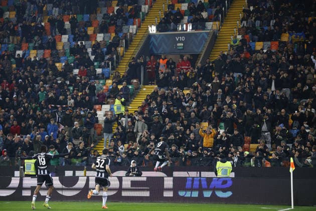 Udinese s Keinan Davis celebrates after scoring a goal during the Italian Serie A Enilive match between Udinese Calcio vs ACF Fiorentina at the Bluenergy Stadium in Udinese, Italy, 02 March 2026.  Copyright: xMattiaxRadoni IPAxSportx xipa-agency.netx xx IPA_72308275 IPA_Agency_IPA72308275