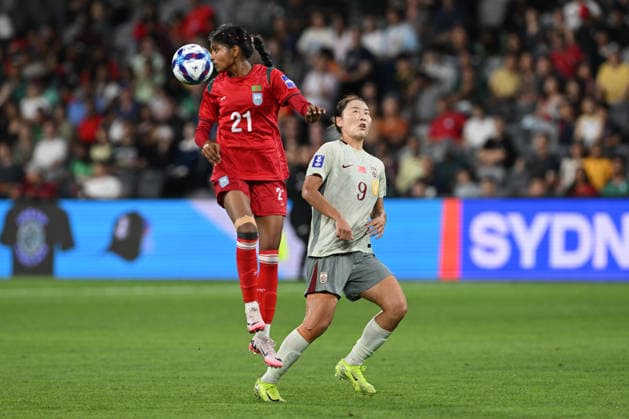 SOCCER ASIAN CUP CHINA BANGLADESH, Khatun Nabiran of Bangladesh beats Wurigumula of China to a header during the AFC Women™s Asian Cup Group B match between China and Bangladesh at CommBank Stadium in Sydney, Tuesday, March 3, 2026. ( NO ARCHIVING, EDITORIAL USE ONLY SYDNEY NEW SOUTH WALES AUSTRALIA  Copyright: xDEANxLEWINSx 20260303198880813132