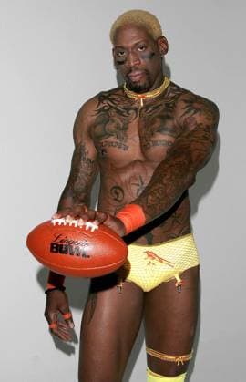 Aug. 8, 2005 - Hollywood, CALIFORNIA, USA - DENNIS RODMAN -. SHOOT -.Dennis Rodman will serve as commissioner of the Lingerie Football League. Rodman plans to institute an immediate initiative throughout the league that will include random cosmetic surgery testing, monitoring of all uniform fittings and mandatory end zone dances..LONG BEACH, CA -.06-09-2005 -. NINA PROMMER 2005.K43555NP Copyright: xNinaxPrommerx