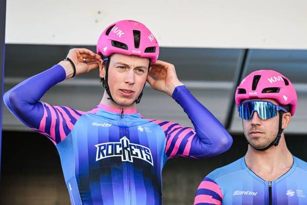 Slovak Tomas Kopecky of Unibet Tietema Rockets and Dutch Dylan Groenewegen of Unibet Rose Rockets pictured at the start of the Ename Samyn Classic one day cycling race, 203,8km from Quaregnon to Dour on Tuesday 03 March 2026. MAARTENxSTRAETEMANS  x166317042x