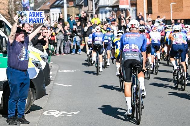 a fans of Arne Marit pictured at the start of the Ename Samyn Classic one day cycling race, 203,8km from Quaregnon to Dour on Tuesday 03 March 2026. MAARTENxSTRAETEMANS  x166320679x