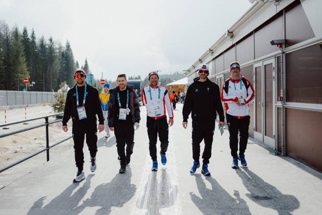 PARALYMPICS - Winter Paralympics Milano Cortina 2026 CORTINA D AMPEZZO,ITALY,03.MAR.26 - PARALYMPICS - Paralympic Winter games, Winterspiele,Spiele, Summer games Milano Cortina 2026, preview. Image shows Rene Eckhart (AUT), Oliver Dreier (AUT) and Markus Schmidhofer (AUT).  GEPAxpictures xAlexanderxSolc