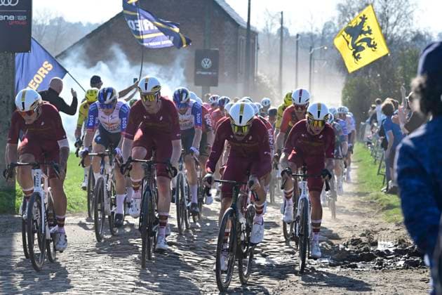 Ename Grand Prix Le Samyn 2026 Cycling Race DOUR, BELGIUM - MARCH 03 : riders of Modern Adventure Pro Cycling leading the peloton during the 58th edition of Ename Grand Prix Le Samyn an UCI Class 1.1 one day cycling road race for Men Elite of km with start in Quaregnon and finish in Dour on March 3, 2026 in Dour, Belgium, 03 03 2026 ( Motordriver Kenny Verfaillie - Dour Belgium  Copyright: xJanxDexMeuleneirx