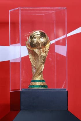 The FIFA World Cup, WM, Weltmeisterschaft, Fussball Trophy at Claudia Sheinbaum s press conference, PK, Pressekonferenz in Mexico MEXICO CITY, MEXICO - MARCH 03: The FIFA World Cup Trophy is displayed after a press conference by the Mexican President Claudia Sheinbaum, at the National Palace, in Mexico City, Mexico on March 03, 2026. The FIFA World Cup Trophy continues its journey through Mexico as part of the official Trophy Tour. Daniel Cardenas Anadolu Mexico City Mexico. Editorial use only. Please get in touch for any other usage.  Copyright: x2026xAnadoluxDanielxCardenasx