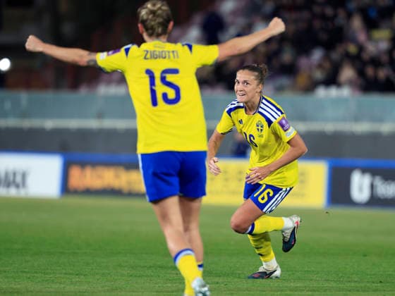 REGGIO CALABRIA, ITALIEN 20260303 Sveriges Filippa Angeldahl jublar efter 0-1- malet under VM-kvalmatchen mellan Italien och Sverige pa Stadio Oreste Granillo i Reggio Calabria.