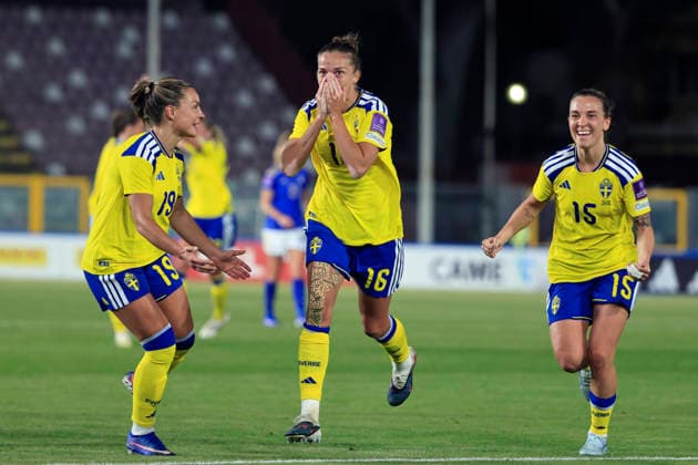 REGGIO CALABRIA, ITALY 20260303 Sweden s Filippa Angeldahl celebrates after the 0-1 goal during the World Cup qualifying match between Italy and Sweden at Stadio Oreste Granillo in Reggio Calabria.