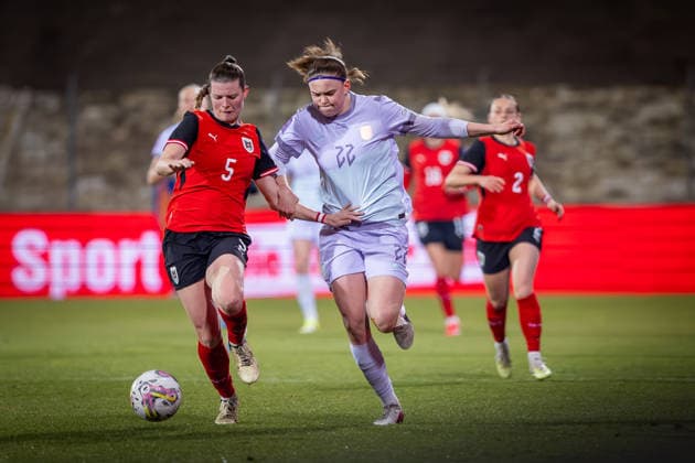 AUSTRIA - NORWAY WOMEN Claudia Wenger of Austria and Signe Gaupset of Norway during the league phase of 2027 FIFA Women s World Cup European Qualifiers League A football match between Austria and Norway. BSFZ Arena, Vienna, Austria, March 03, 2026. Photo by Branislav Racko Copyright: xx 080A0311