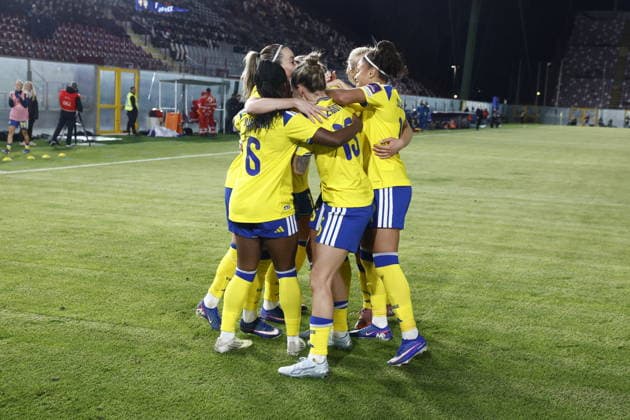 REGGIO CALABRIA, ITALY 20260303 Sweden s Filippa Angeldahl celebrates after the 0-1 goal during the World Cup qualifying match between Italy and Sweden at Stadio Oreste Granillo in Reggio Calabria.