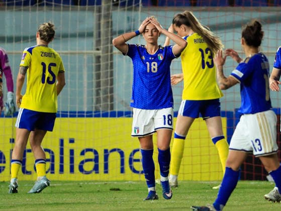 REGGIO CALABRIA, ITALIEN 20260303 Italiens Arianna Caruso efter missad malchans under VM-kvalmatchen mellan Italien och Sverige pa Stadio Oreste Granillo i Reggio Calabria.