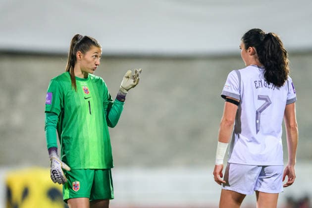 260303 Goalkeeper Cecilie Haustaker Fiskerstrand and Ingrid Syrstad Engen of Norwayduring the FIFA Women s World Cup Qualifier football match between Austria and Norway on March 3, 2026 in Vienna. Photo: Marius Simensen BILDBYRAN COP 238 MM0059 bbeng dam vm-kval vm-kvalifisering kvinner vm-kvalik football fotball fotboll landskamp soccer FIFA World Cup, WM, Weltmeisterschaft, Fussball qualifier norge norway austria osterrike Copyright: MARIUSxSIMENSEN BB260303BB251