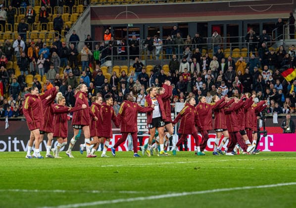 Fussball, Frauen, Saison 2025 2026, WM-Qualifikation in Dresden (Liga A, Gruppe 4), Deutschland - Slowenien, Deutschland jubelt nach Abpfiff, 03.03.2026, Copyright: xSebastianxRäppold MatthiasxKochx